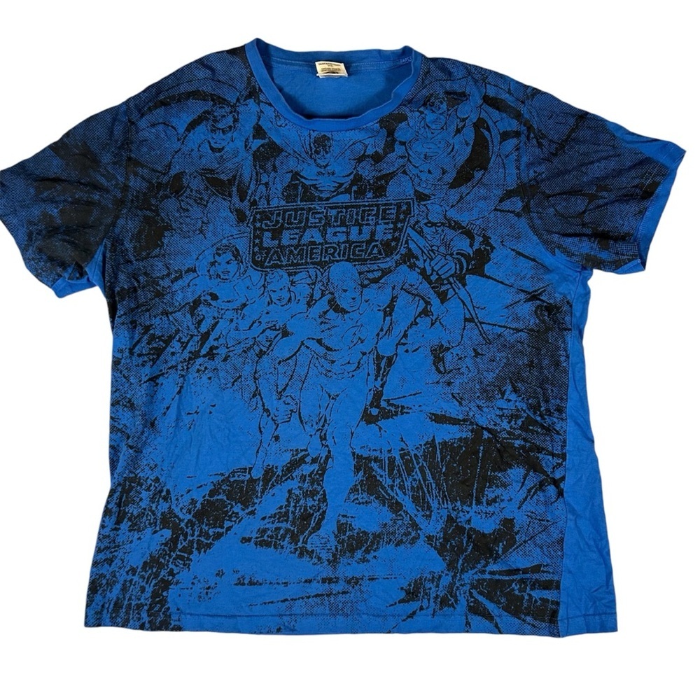 Justice League America DC Comics Men's All Over Print T-Shirt Blue Black Large